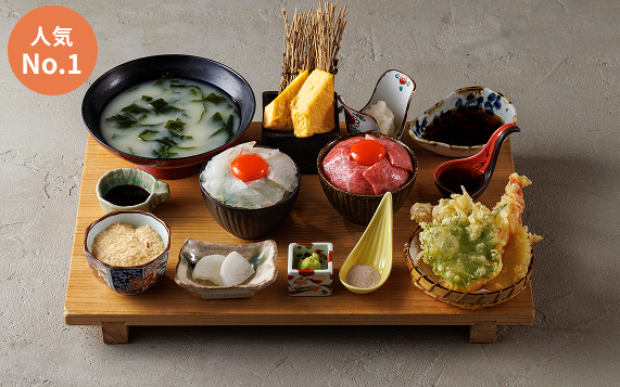 和牛炙り丼と漁師飯の2種食べ比べの浮世離れ御膳